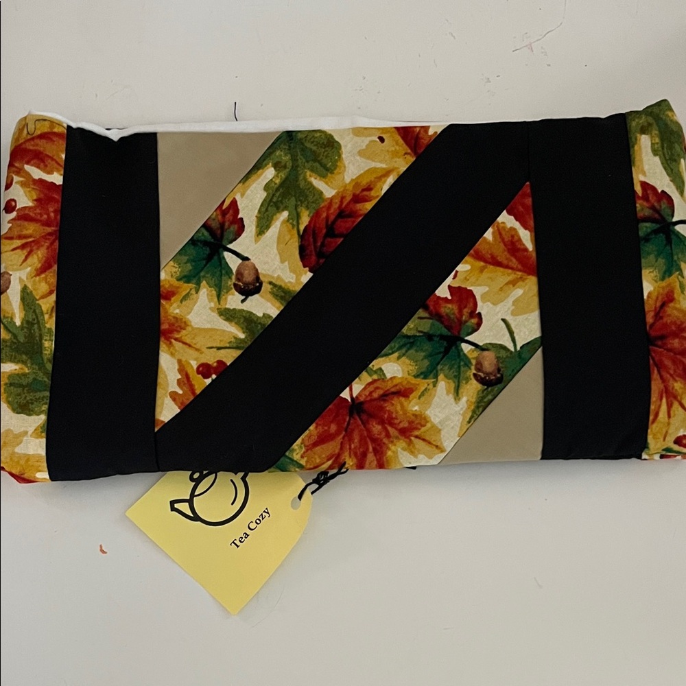 Handmade Leaf Pattern Tea Cozy with Black Stripes